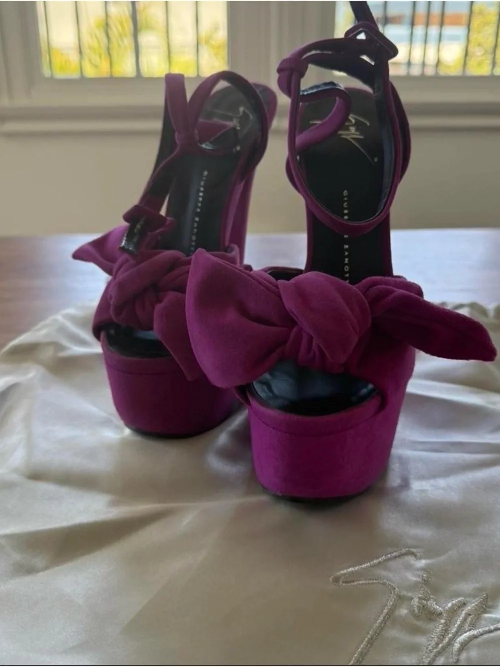 Giuseppe Zanotti Magenta Platform Stiletto Sandals with Bow